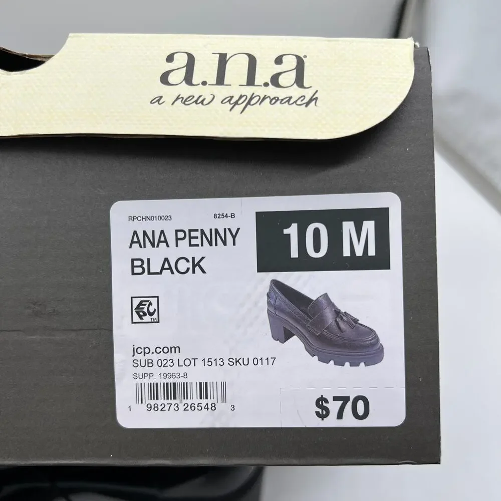 a.n.a Penny Loafers Black Chunky Block Heel A New Approach Women Size 10 NEW